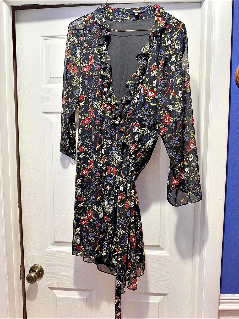 Madewell Floral Wrap Dress Black XL Like New